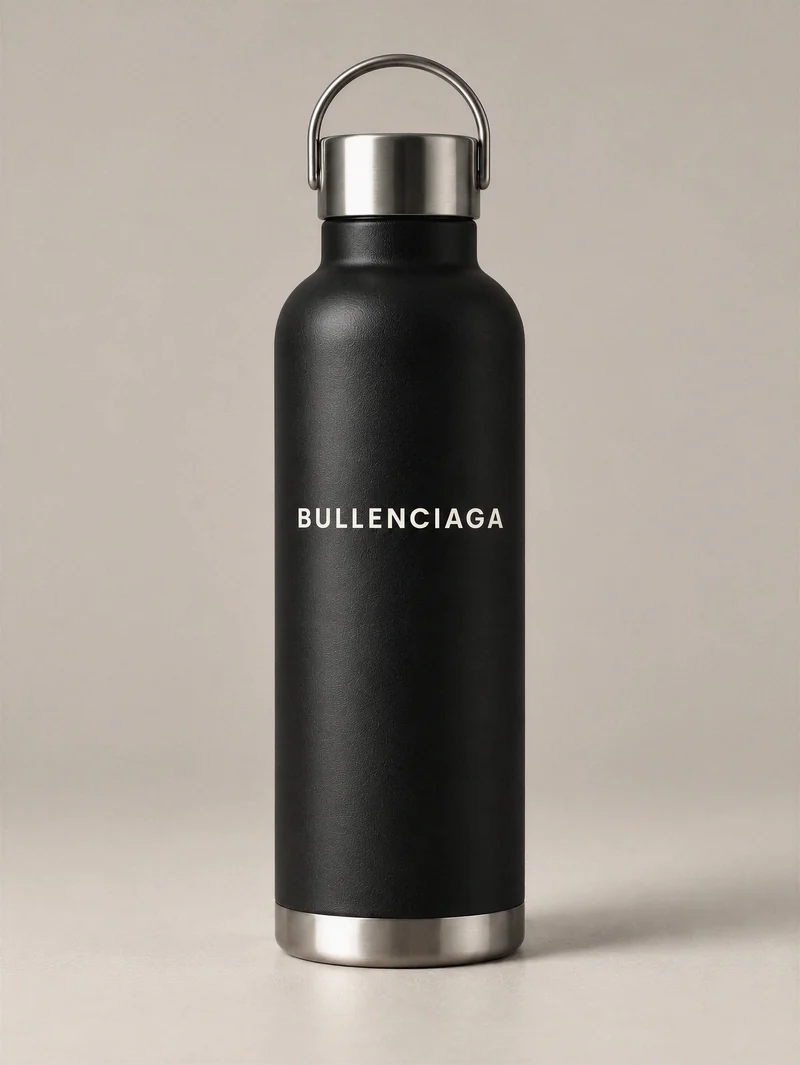 Black insulated House bottle with a restrained bone BULLENCIAGA wordmark and no BB.
