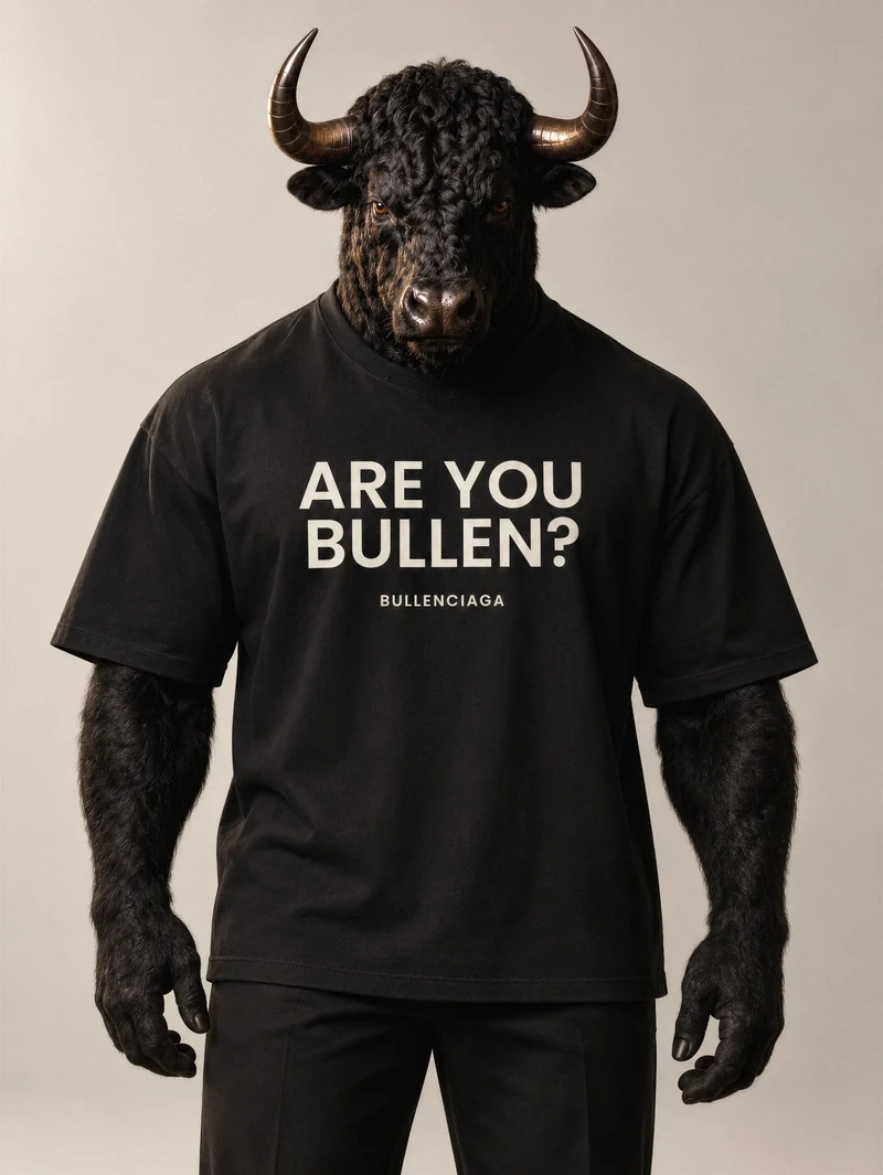 Bull wears a black heavyweight tee printed ARE YOU BULLEN? in bone lettering.